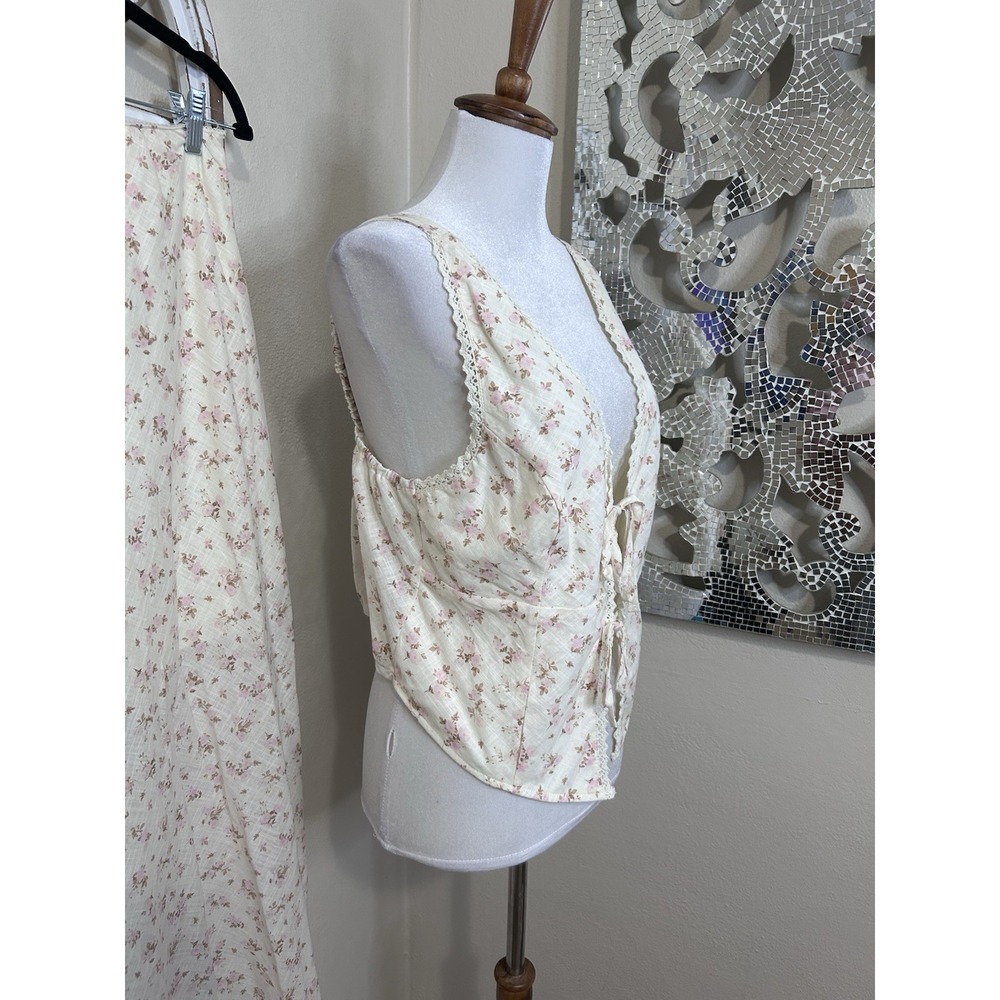 Pink Rose MEDIUM Floral Cottagecore Split Front Coquette Milkmaid Set Skirt *084 - Picture 3 of 11